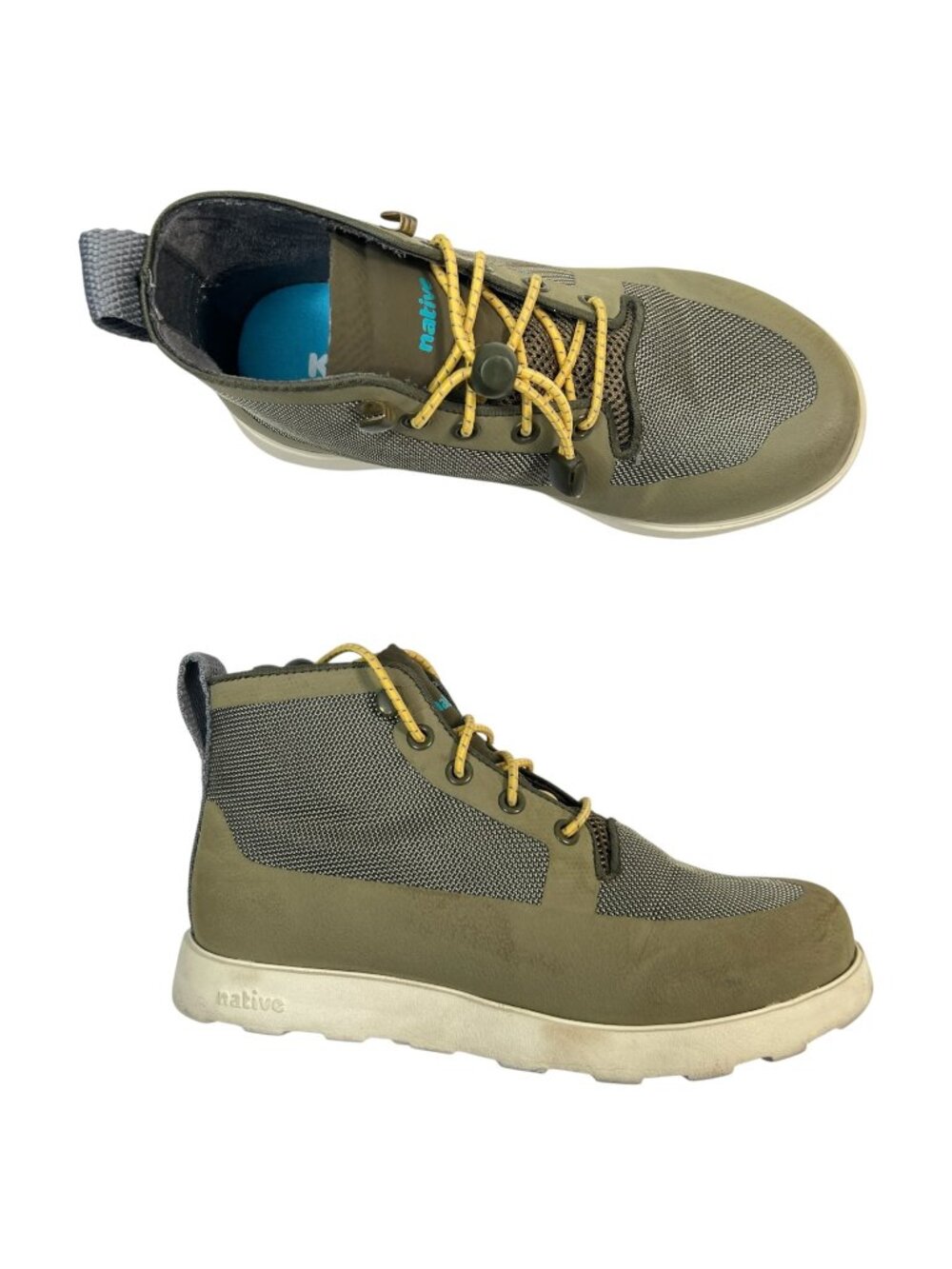 Native Fitzroy Child High Top Sneaker Boot Olive Green water Resist unisex Kids